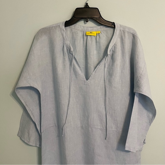 ROBERTA ROLLER RABBIT Size S Blue Print Linen Tunic Shift Dress  Keyhole Beach - Picture 2 of 7